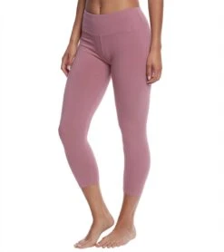 Hard Tail Flat Waisted Cotton Yoga Capris Dusty Rose