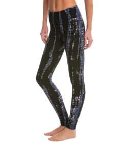 Hard Tail Flat Waist Cotton Ankle Yoga Leggings Black/Bright Blue Lizard