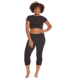 Hard Tail Plus Size Flat Waist Cage Cotton Yoga Capris Black -Everyday Yoga 1740226756643 black 4a