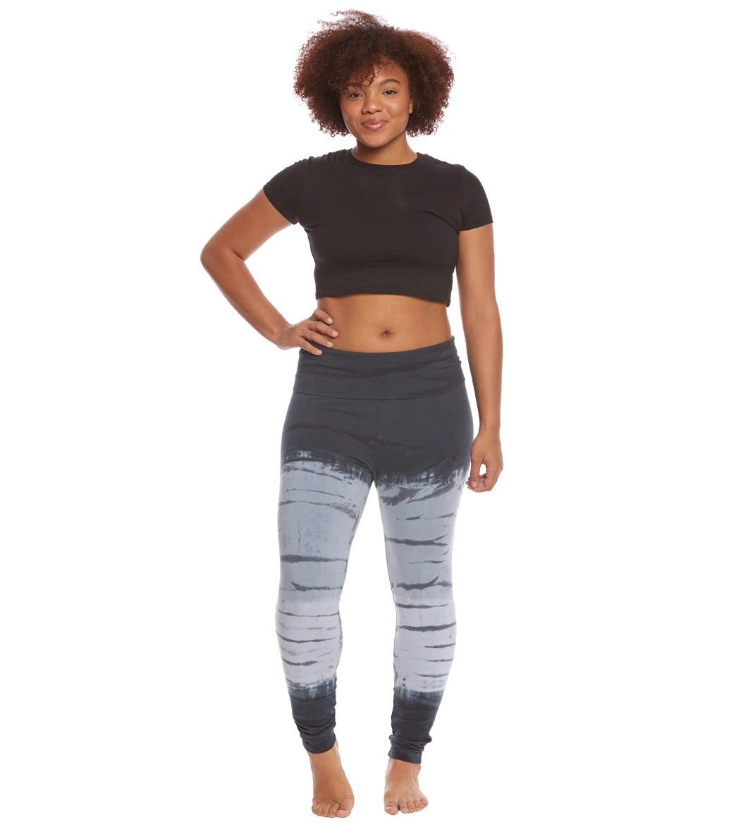 Hard Tail Plus Size Contour Rolldown Cotton Yoga Leggings Black/Grey Tie Dye 5 Hard Tail Plus Size Contour Rolldown Cotton Yoga Leggings Black/Grey Tie Dye - Image 3