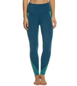 Beyond Yoga Block And Key High Waisted Midi Yoga Leggings Deep Sapphire Heather Colorblock