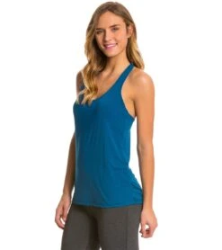 Beyond Yoga Sleek Stripe Split Racer Yoga Tank Top Mosaic Blue