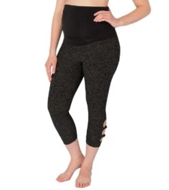 Beyond Yoga: Beyond The Bump Spacedye Maternity Circle Cut-Out Yoga Capris Black-Steel -Everyday Yoga 1741518405667 blacksteel