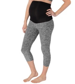 Beyond Yoga: Beyond The Bump Spacedye Fold Down Maternity Yoga Capris Black-White -Everyday Yoga 1741520273443 blackwhite