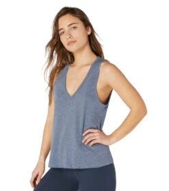 Beyond Yoga Boyfriend Jersey V-Neck Yoga Tank Blue Horizon Heather