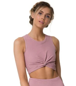 Onzie Front Twist Yoga Crop Top Antique Rose Rib -Everyday Yoga 1768130707491 antiqueroserib
