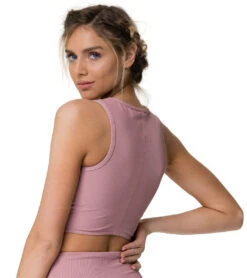 Onzie Front Twist Yoga Crop Top Antique Rose Rib -Everyday Yoga 1768130707491 antiqueroserib 3a