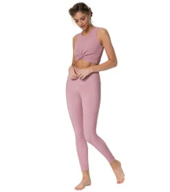 Onzie Front Twist Yoga Crop Top Antique Rose Rib -Everyday Yoga 1768130707491 antiqueroserib 4a