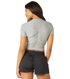 Beyond Yoga Featherweight Spacedye Ruched Down Cropped Tee -Everyday Yoga 4855714545707 silvermist 2a