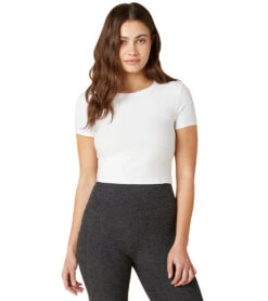 Beyond Yoga Featherweight Spacedye Ruched Down Cropped Tee -Everyday Yoga 4855714578475 cloudwhite 1a