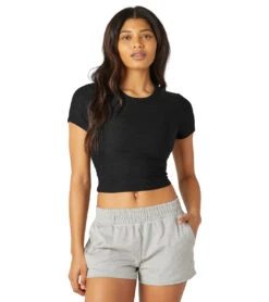 Beyond Yoga Featherweight Spacedye Ruched Down Cropped Tee -Everyday Yoga 6568905408555 darkestnight