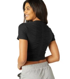 Beyond Yoga Featherweight Spacedye Ruched Down Cropped Tee -Everyday Yoga 6568905408555 darkestnight 3a