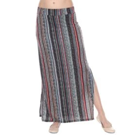 Yak & Yeti Long Skirt Stretchy Striped Tribal Print Maroon Multi -Everyday Yoga 6577631821867 maroonmulti