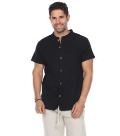 Yak & Yeti Men's Button Up Kurta Shirt Solid Color Black -Everyday Yoga 6577633067051 black 1