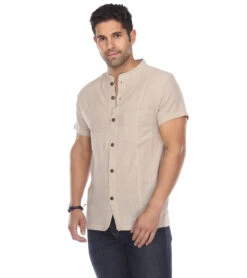 Yak & Yeti Men's Button Up Kurta Shirt Solid Color Natural -Everyday Yoga 6577633165355 natural 1
