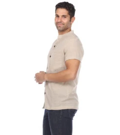 Yak & Yeti Men's Button Up Kurta Shirt Solid Color -Everyday Yoga 6577633165355 natural 2a