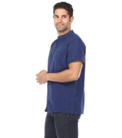 Yak & Yeti Men's Button Up Kurta Shirt Solid Color Navy