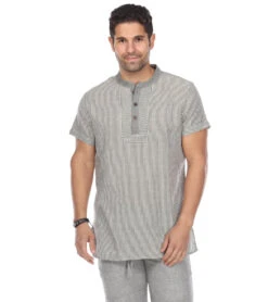 Yak & Yeti Men's Striped Button Up Shirt -Everyday Yoga 6577633558571 gray