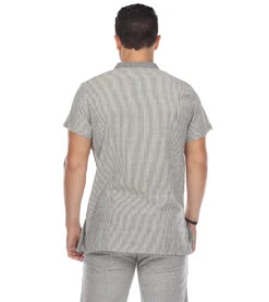 Yak & Yeti Men's Striped Button Up Shirt -Everyday Yoga 6577633558571 gray 3a