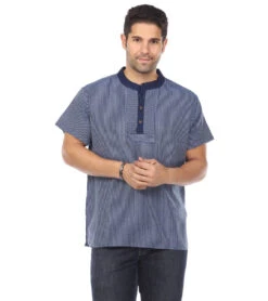 Yak & Yeti Men's Striped Button Up Shirt Navy -Everyday Yoga 6577633591339 navy 1