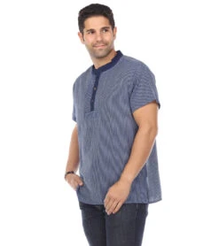Yak & Yeti Men's Striped Button Up Shirt -Everyday Yoga 6577633591339 navy 2a