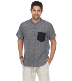 Yak & Yeti Men's Button Up Kurta Shirt Black -Everyday Yoga 6577633787947 black