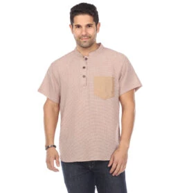 Yak & Yeti Men's Button Up Kurta Shirt -Everyday Yoga 6577633853483 beige 1