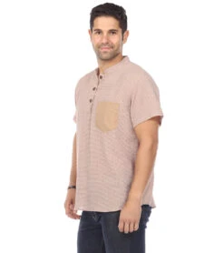Yak & Yeti Men's Button Up Kurta Shirt Beige