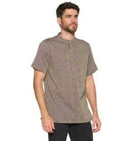 Yak & Yeti Men's Button Up Kurta -Everyday Yoga 6577634115627 gray 2a 1