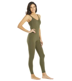 Everyday Yoga Radiant Solid Strappy Back Long Leotard 28" Dark Olive
