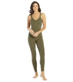 Everyday Yoga Radiant Solid Strappy Back Long Leotard 28" Dark Olive -Everyday Yoga 6596610621483 darkolive 4a