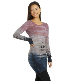 Hard Tail Long Sleeve Skinny Yoga Tee Rainbow Horizon Pink Peach Navy