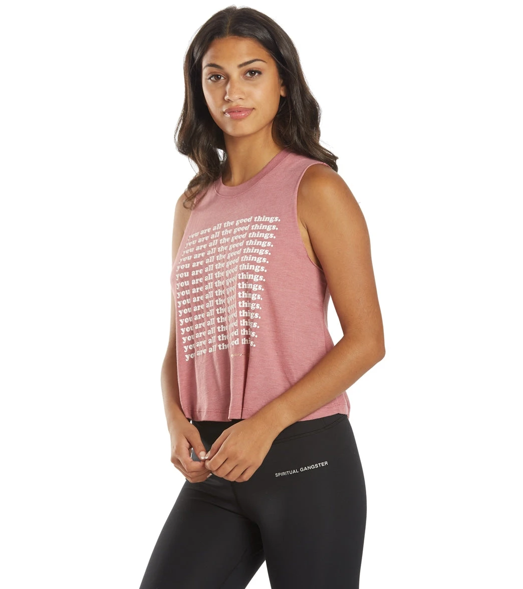 Spiritual Gangster Good Things Crop Tank Heather Winter Rose 6 Spiritual Gangster Good Things Crop Tank Heather Winter Rose - Image 4