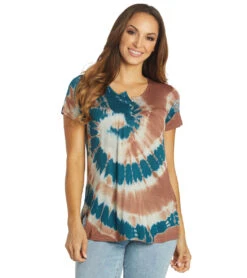 Yak & Yeti Spiral Tie Dye Loose Fit Tee Teal 11 Yak & Yeti Spiral Tie Dye Loose Fit Tee Teal -Everyday Yoga 6823871152171 teal