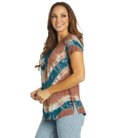 Yak & Yeti Spiral Tie Dye Loose Fit Tee 18 Yak & Yeti Spiral Tie Dye Loose Fit Tee -Everyday Yoga 6823871152171 teal 5a 1