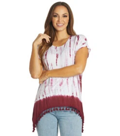 Yak & Yeti Gypsy Tie Dye Tassel Hem Tee Maroon -Everyday Yoga 6823872397355 maroon