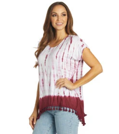 Yak & Yeti Gypsy Tie Dye Tassel Hem Tee Maroon -Everyday Yoga 6823872397355 maroon 5a