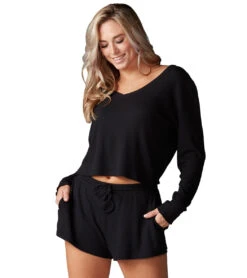 Tavi Lounge Waffle Long Sleeve Top Ebony -Everyday Yoga 7132311650347 ebony